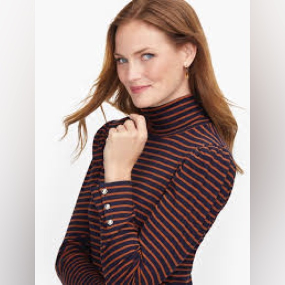 Talbots ribbed striped turtleneck navy & burnt orange size medium